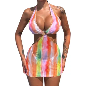 סקסית קשת הדפסה בגדי שלוש חתיכת קיץ חוף ביקיני