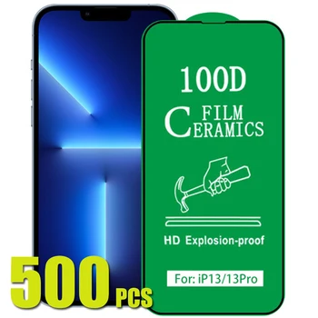 500pcs 100D קרמיקה סרט מגן מסך HD אנטי-הלם פיצוץ עבור iPhone 15 Pro מקס 14 + 13 Mini 12 11 XS XR-X 8 7 SE