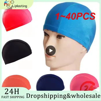 1~40PCS ללא תשלום גודל שחייה כובעים עבור נשים גברים אלסטי ניילון מגן אוזניים ארוך שיער בריכת שחייה כובע Ultrathin רחצה כמוסות
