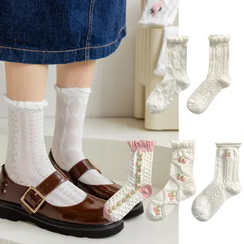 יפנית חמוד Harajuku לוליטה אבקה לבנה, גרביים JK ילדה פריחת הדובדבן גרביים לפרוע מקסים כותנה גרביים לנשים