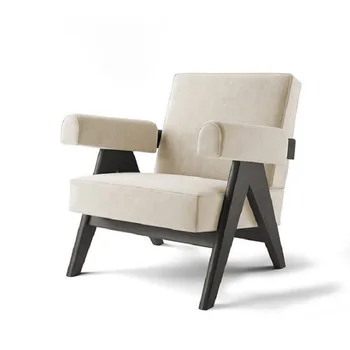 עיצוב מודרני עץ מלא מסגרת קטיפה בד ריפוד הסלון. הכיסא