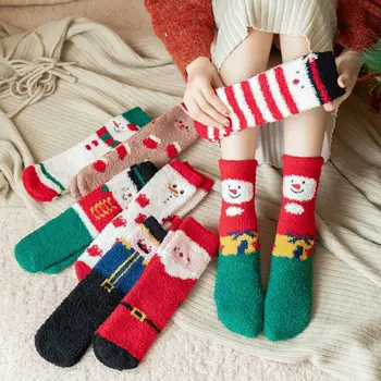 באמצע צינור לנשימה סנטה ברווז עיצוב אופנה קריקטורה הרצפה גרביים קורל פליז גרביים נשים גרבי גרבי חג המולד