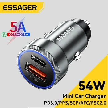 Essager 54W USB מטען לרכב C טעינה מהירה 4.0 3.0 FCP SCP USB משטרת עבור Xiaomi iPhone 12 13 14 Pro טעינה מהירה המכונית מטען לטלפון