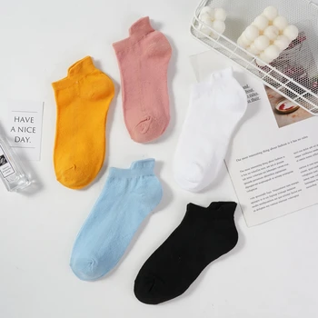 5 זוגות מוצק צבע כותנה לנשימה רשת גרביים של נשים קוריאני, פשוטה עקב ההגנה ספורט נגד שחיקה הקרסול גרביים