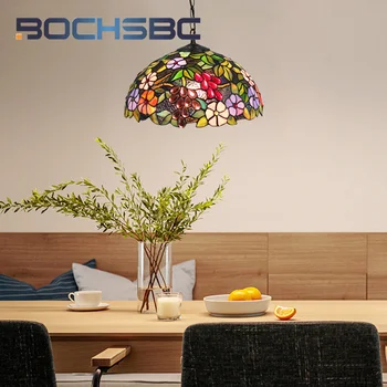 BOCHSBC טיפאני פסטורלי בסגנון ויטראז ' אור תליון ארט דקו הסלון לחדר האוכל לימוד ענבים פרח נברשת