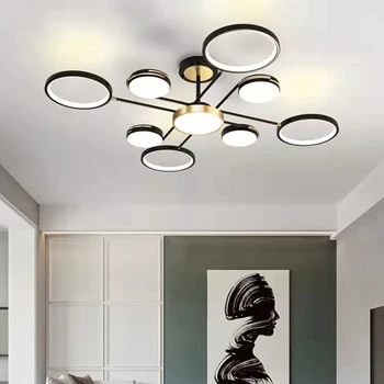 מתכת עבור הכניסה חדר שינה חדר האוכל תלויה מנורת מודרני מינימליסטי תקרות עם תאורת LED 3 טמפרטורת צבע זהב שחור