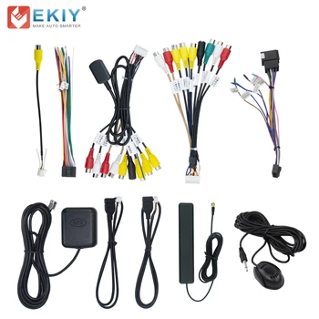 EKIY T900 ISO כבל חשמל כבל מתאם רדיו 4/6 פינים כבל USB מיקרופון מצלמה אחורית פלט AUX GPS לרכב רדיו