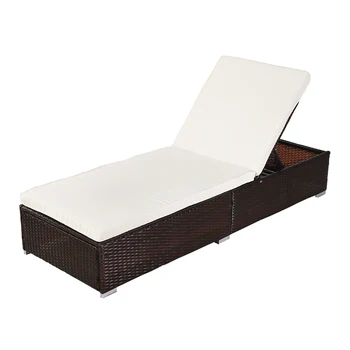 פטיו חיצוני פנאי נצרים כסאות ראטן ריהוט גן, בריכת מיטה מתכווננת משענת כיסא עם כרית חום