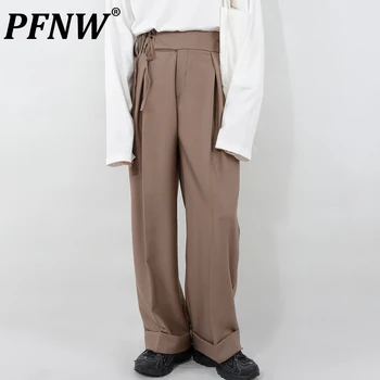PFNW קיץ חדש לגברים שיק גבוהה המותניים תחרה נופף חופשי המכנסיים רגל ישרה מקרית מוצק צבע עדינות מכנסיים 12Z1565