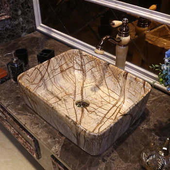 השיוש שולחן אגן מלבני חרס כיור רטרו בין-פלטפורמה אגן שולחן עתיק הכיור