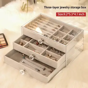 שלושה שכבת אקריליק שקוף מגירת תכשיטים קופסא לאחסון עגילים תכשיטים צמיד בעל ארגונית השרשרת דוכן תצוגה