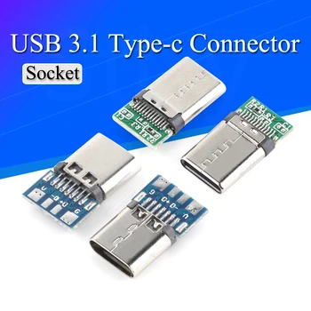 10pcs USB 3.1 Type-C מחבר 24 פינים זכר / נקבה שקע קיבול מתאם חוט הלחמה & כבל 24 סיכות תמיכה PCB לוח