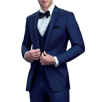 Slim Fit Mens החליפה Smolking Terno כחול נייבי טוקסידו חתן חתונה נשף 3 חתיכה זכר אופנה מעיל האפוד עם המכנסיים 2023