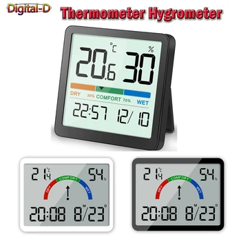 LCD דיגיטלי מד טמפרטורה לחות לחות שעון דיוק גבוהה מקורה הביתה השינה התינוק בטמפרטורת החדר צג עם מגנט