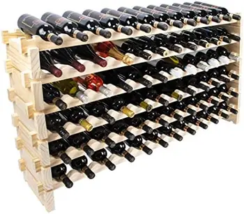 עץ אורן 36 קיבולת בקבוק Stackable אחסון לעמוד מדפי תצוגה, מתנועעת-בחינם, עבה עץ, (36 קיבולת בקבוק, 6 שורות x 6