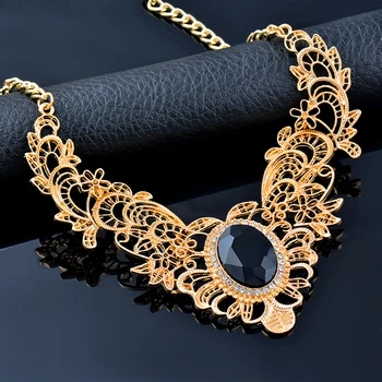 SINLEERY מפואר וינטג ' שרשרת לנשים אקריליק שחור זרקונים הצוואר שרשראות נקבה תכשיטים