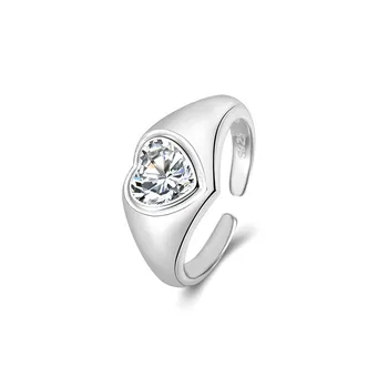 כסף סטרלינג הלב טבעת החותם מינימליסטי מעודן ומבריק זרקונים נצח אירוסין להקות הלב טבעת תכשיטים יפים