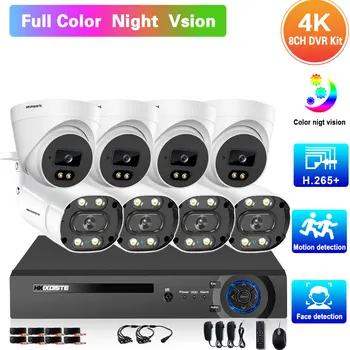 צבע מלא ראיית לילה יום א CCTV מערכת האבטחה ערכת 4K DVR 8CH ערכת זיהוי פנים המצלמה מעקב וידאו המערכת 8MP