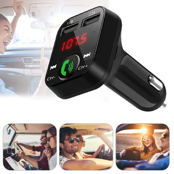 Bluetooth-תואמת לרכב משדר FM דיבורית Dual USB מטען לשחק בזמן טעינה רדיו מתאם דיבורית לרכב עבור טלפון נייד