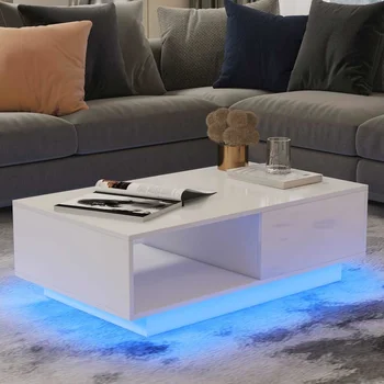 ברק גבוה שולחנות קפה RGB LED השולחן הנורדית המודרנית שולחן צד לסלון מגירות, ארון אחסון ארגונית רהיטים
