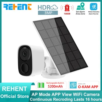 REHENT 3MP AP מצב WiFi מצלמה 100DB אזעקת סירנה תחום הגדרה עבור OKAM אפליקציה בייבי מוניטור IP66 הזרקורים סוללה סולארית מצלמת IP