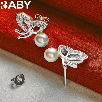 URBABY 925 כסף סטרלינג פרפר פרל עגילים לנשים מסיבת חתונה תכשיטי אופנה קסם אלגנטי אביזרים