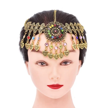 תליון לב נשים שיער תכשיטים וינטג ' טורקית ציצית נצנצים קסמי בגימור בוהמי אתני הצהרה Hairwear Feminina