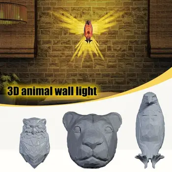 2023 חדש 3d מודפס ראש החיה פמוט קיר 3d חיה פסל מנורת קיר ינשוף נשר אריה שרף מודל החיה קיר אורות בלילה