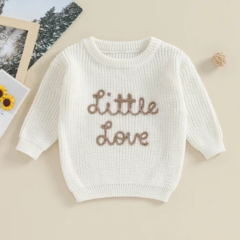 תינוקת סוודר שרוול ארוך צוואר צוות מכתבים חורף חם לסרוג סוודר סוודר לתינוק בגדים