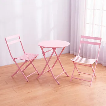 שולחן מתקפל וכיסאות בחוץ חצר שלושה חלקים מרפסת עגול מודרני מסיבת גן ברזל פשוטים מרפסת שולחן כיסא להגדיר