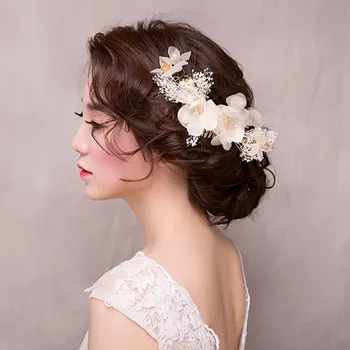 פרח לבן המסרק הסיכה סטים סיכות סיכת ראש הכלה הכובעים Handamde חתונת כלה אביזרי שיער, תכשיטים ראש