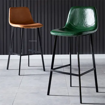 מודרני עור רטרו ברזל כיסא בר מסעדה ריהוט יוקרה קפה שולחן גבוה שרפרף כיסא משק הבית מעצב פנאי כסא בר