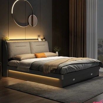 מיטה זוגית 1.8 מ ' חדר השינה מנורת לילה אחסון למיטה פשוטה אחסון טאטאמי המיטה הגבוהה עם תיבת לוח סוג המיטה למיטת הרצפה