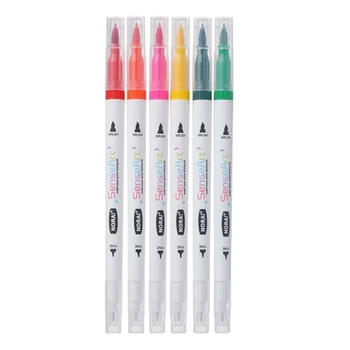 G5AA 12/18/24Pcs כפולה טיפ גמיש צבע מברשת Fineliner טיפים בצבעי עט סימון