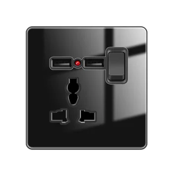 זכוכית שחורה האיחוד האירופי אוניברסלי USB לשקע חשמל עם נורית חיווי ומתג רב-כוח socket13A הבריטי שקע עם ממשק USB