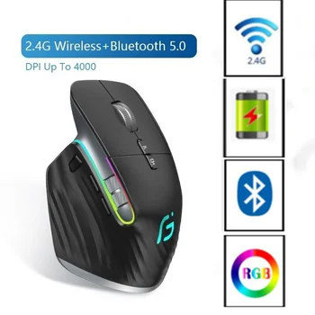 Bluetooth +2.4 עכבר אלחוטי G נטענת 12 צבעים RGB LED עכבר המשחקים עכברים ארגונומיים עבור גיימר המחשב הנייד iPad