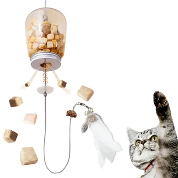 חתול צעצוע אינטראקטיבי חתולים דליפת מזון נוצה צעצועים עם פעמון תלוי הדלת שריטה חבל חיות מחמד מזון מזין מתקן חתלתול נפית החתולים צעצוע