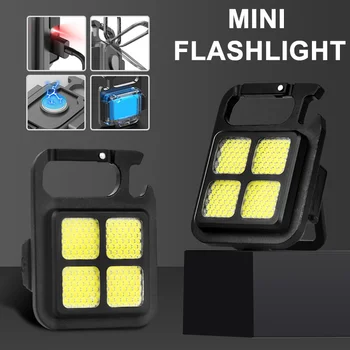 מיני LED מחזיק מפתחות אור נייד קוב עובד אור נטענת USB לפיד עם חולץ פקקים עמיד למים חיצוני קמפינג מנורה פנסים