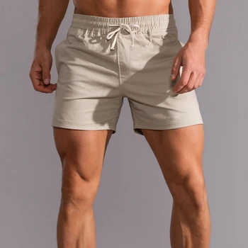 בקיץ מכנסיים קצרים של הגברים כותנה שלושת חלק מכנסיים רופפים ספורט מזדמנים מכנסיים אופנתיים זכר מוצק צבע Beachwear Drawsting קצרים.