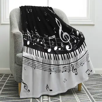 מוסיקת פסנתר הערה לזרוק שמיכה חמה פלומתי רך, שחור ולבן צמר שמיכות פלנל, מצעים על מיטה ספה לכסות את עיצוב הבית