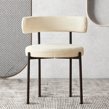 מודרני ברזל יצוק יוקרה כסאות אוכל הביתה חזרה כיסאות יצירתי מעצב כורסה Nordic Hotel כבש קטיפה האוכל הכיסא B