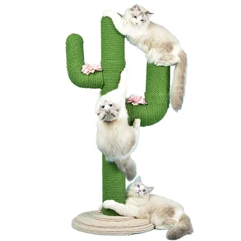 קקטוס חתול מטפס מסגרת חתול מטפס פוסט בשמיים טור סיסל חתול מגרד לוח גדול מעץ מלא קפיצות פלטפורמה