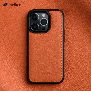 Melkco Premium עור אמיתי מלא כיסוי מקרה עבור iPhone 15 14 Pro מקס 14Pro 14plus בעבודת יד יוקרתי פרה טלפון הכיסוי האחורי.
