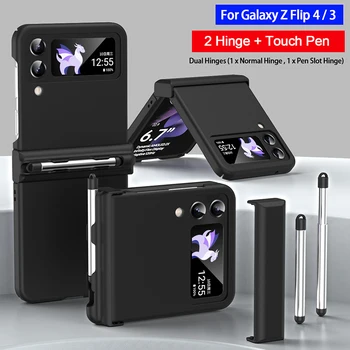ציר כפול Case for Samsung Galaxy Z Flip 3 4 עם קיבולת עט עט מגע חריץ בעל כיסוי לגלקסי Z Flip 4 5 במקרה קאפה