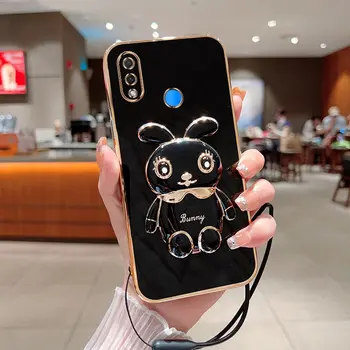 מקרה טלפון עבור Huawei נובה 3i יוקרה ציפוי כיכר ארנב מחזיק עם Landyard טלפון Case כיסוי