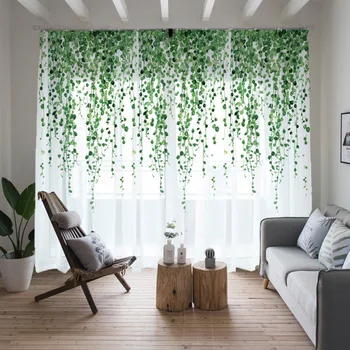 ירוק גזה פרח וילון עבור סלון חדר שינה מטבח שיפון Sheer החלון טיפול עיצוב