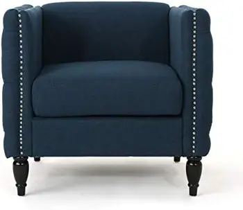 מודרני המצויץ בד זרוע הכיסא, כחול כהה / חום כהה