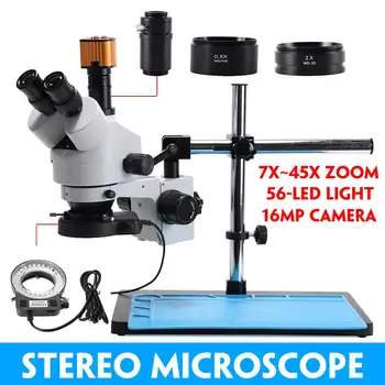 HAYEAR 7~45X זום הגדלה סטריאו 16MP מצלמה למיקרוסקופ תעשייתי PCB תיקון כל מתכת עמוד עמוד 56-LED טבעת אור