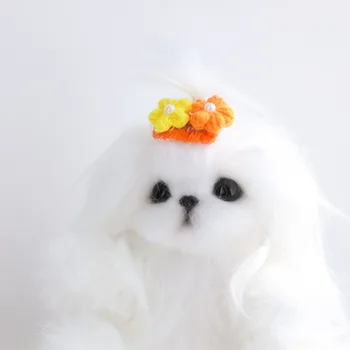 צורת הפרח הכלב קליפ שיער הכלב אביזרים לשיער צבע ממתקים, צמר צבעוני גור הסיכה יד סרוג הכלב ורצוף טדי