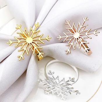 6pcs Electroplated סגסוגת חג המולד פתית שלג מפיות טבעת זהב מפיות אבזם מחזיק עבור מלון למסעדה חג המולד, חג ההודיה